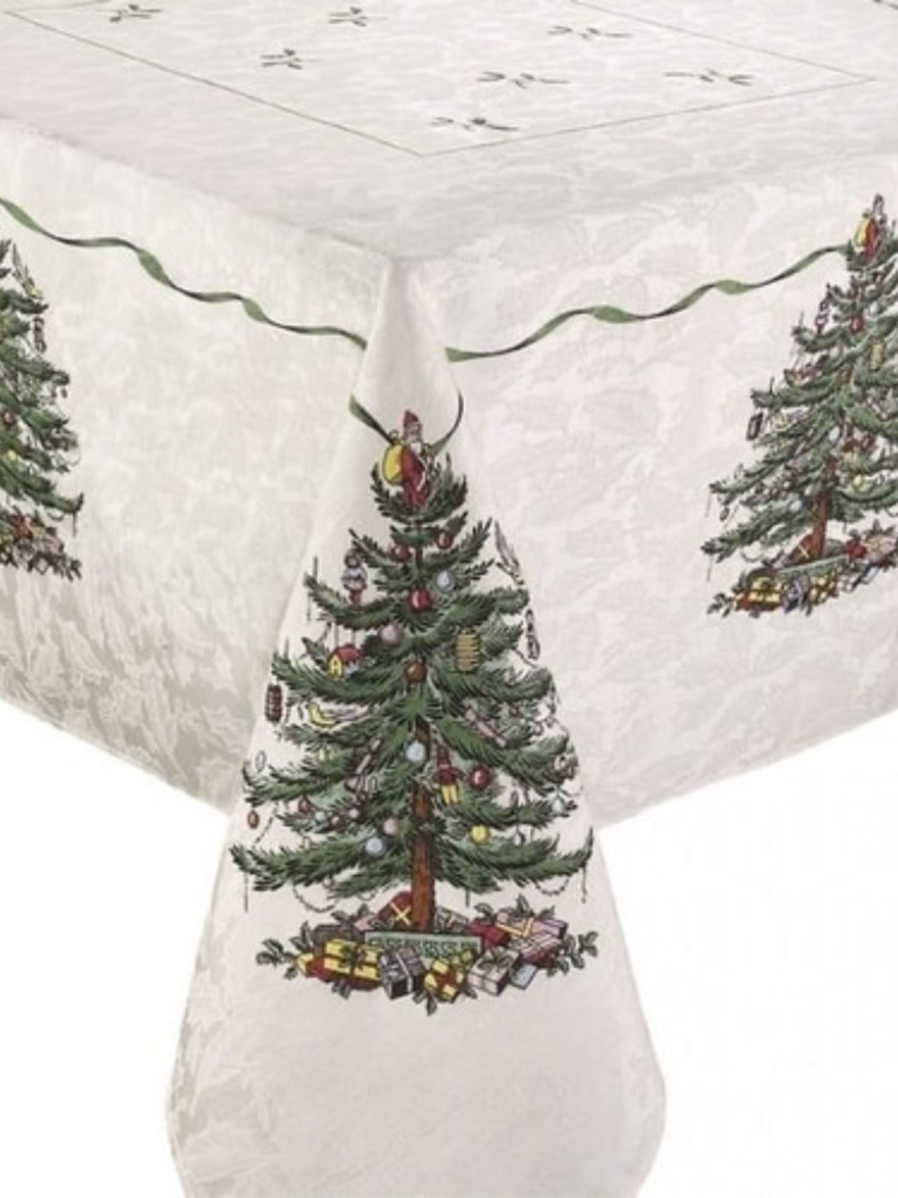 Spode Christmas Tree Tablecloth, Multi 60x144 in Ivory